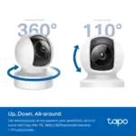 כיסוי סיבוב של 360 מעלות והטיה של 110 מעלות במצלמת Tapo C222