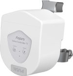 בקר שסתום חכם Aqara Valve Controller T1 בצבע לבן עם לחצני שליטה ואיפוס ומהדק לצינור