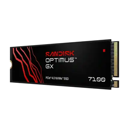 כונן SanDisk Optimus GX 7100 בזווית, עם מחבר M.2 בממשק PCIe 4.0