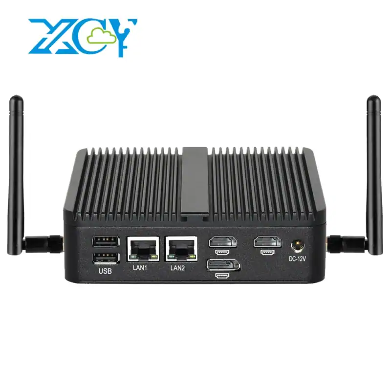 גב מחשב הבקרה XCY N150: שתי יציאות רשת, שתי יציאות HDMI, DisplayPort ויציאות USB